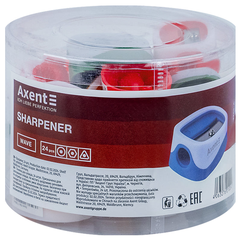 Pencil sharpener Axent Wave 1166-A, assorted colors