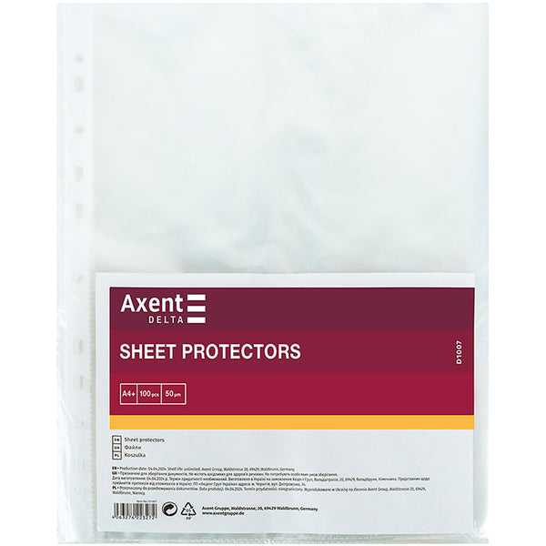 Sheet protector Delta D1007 А4+, transparent, 50 mcm, Glossy (100 pcs)