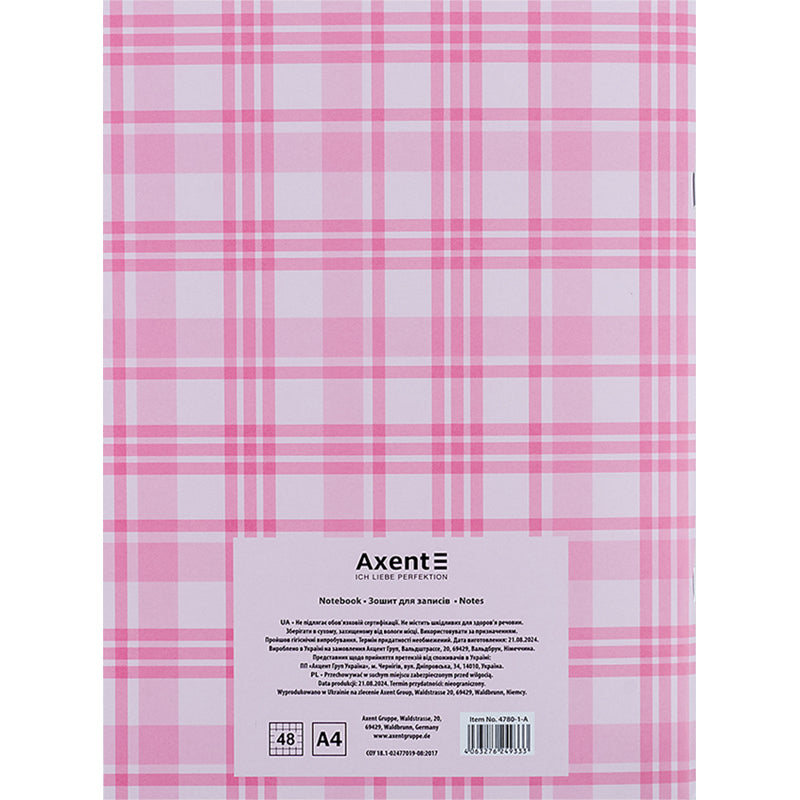 Notebook for notes Axent 4780-1-A, А4, 48 sheets, squared, pink