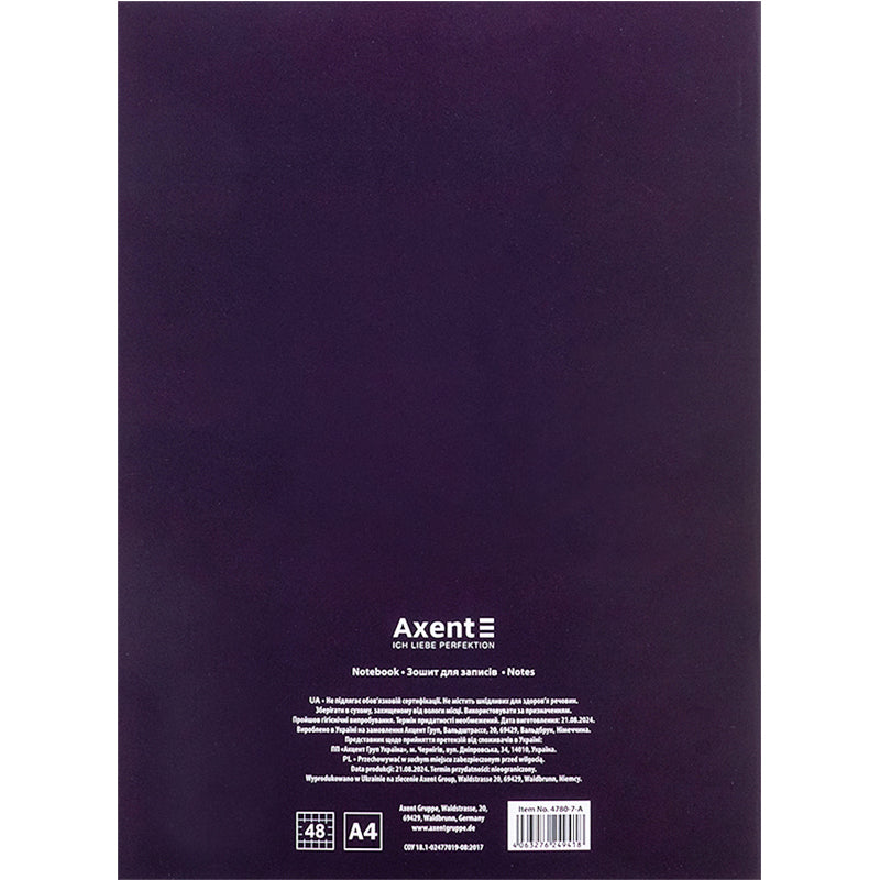 Notebook for notes Axent 4780-7-A, А4, 48 sheets, squared, plum