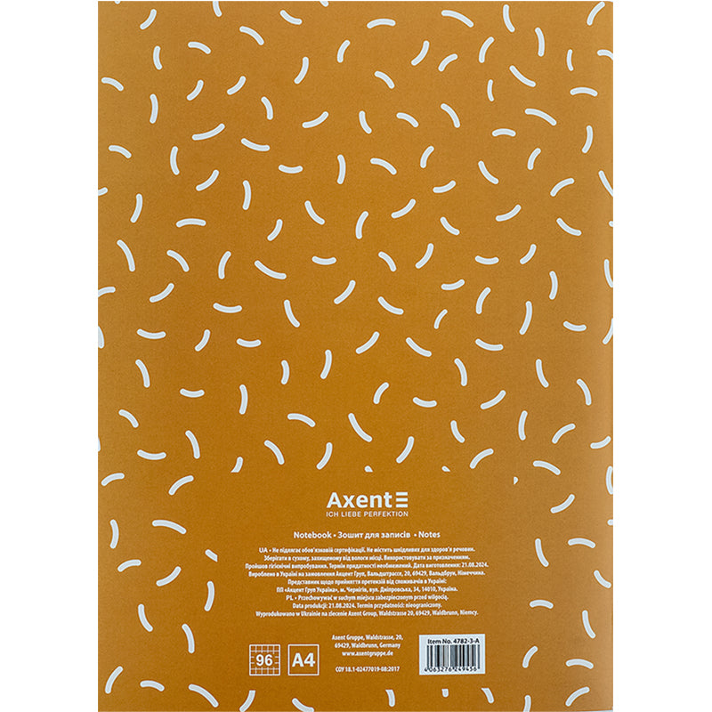 Notebook for notes Axent 4782-3-A, А4, 96 sheets, squared, yellow