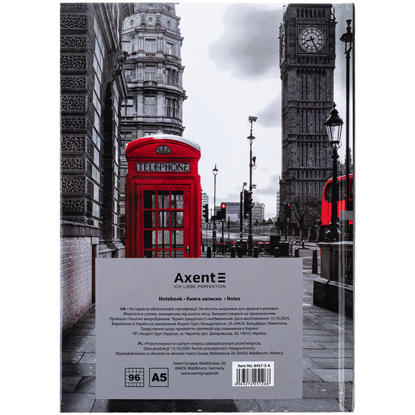 Notebook Axent R&B Telephone 8457-5-A, А5, 96 sheets, squared, hard cover