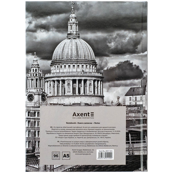 Notebook Axent R&B Bus 8457-8-A, А5, 96 sheets, squared, hard cover
