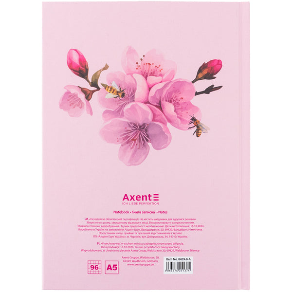 Notebook Axent Bloom 8459-8-A, А5, 96 sheets, squared, hard cover